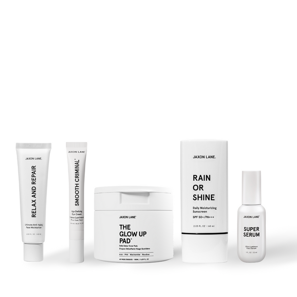 Collection of Jaxon Lane skincare products on a white background