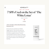 Product View 10 NewBeauty article about sunscreens used on 'The White Lotus' set with a Jaxon Lane sunscreen bottle.